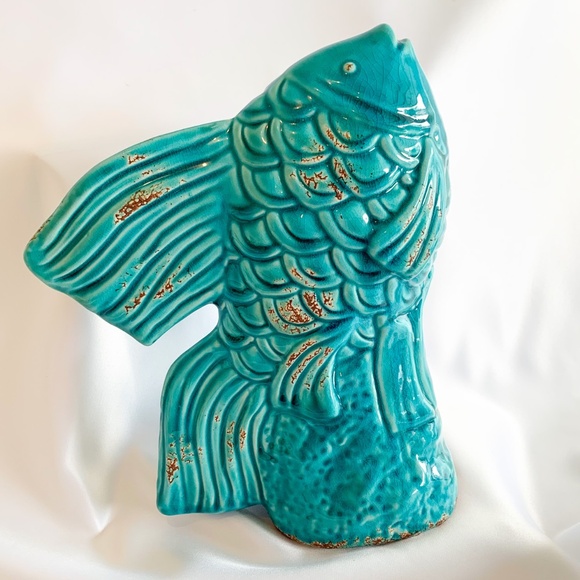 Aqua Ceramic Gold Fish Figurine coastal décor - Picture 1 of 4